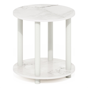Furinno TURN-N-TUBE 2-Tier Round Wooden End Table in Marble White