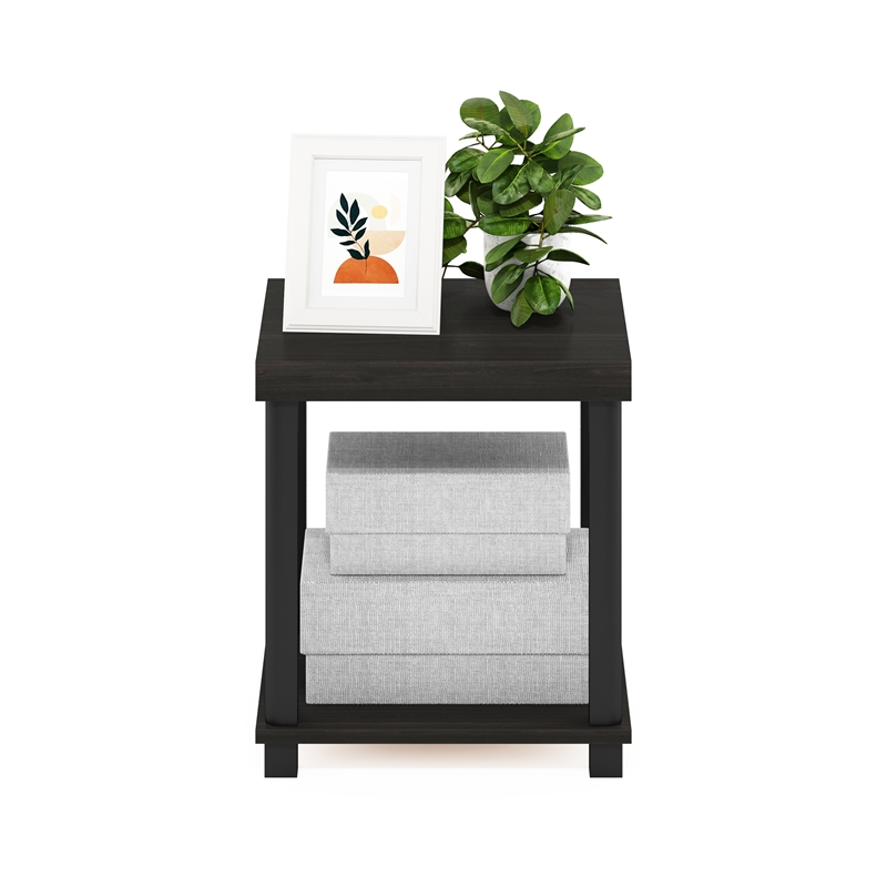 Furinno TURN-N-TUBE CLASSIC 2-Tier End Table in Side Table in Espresso/Black