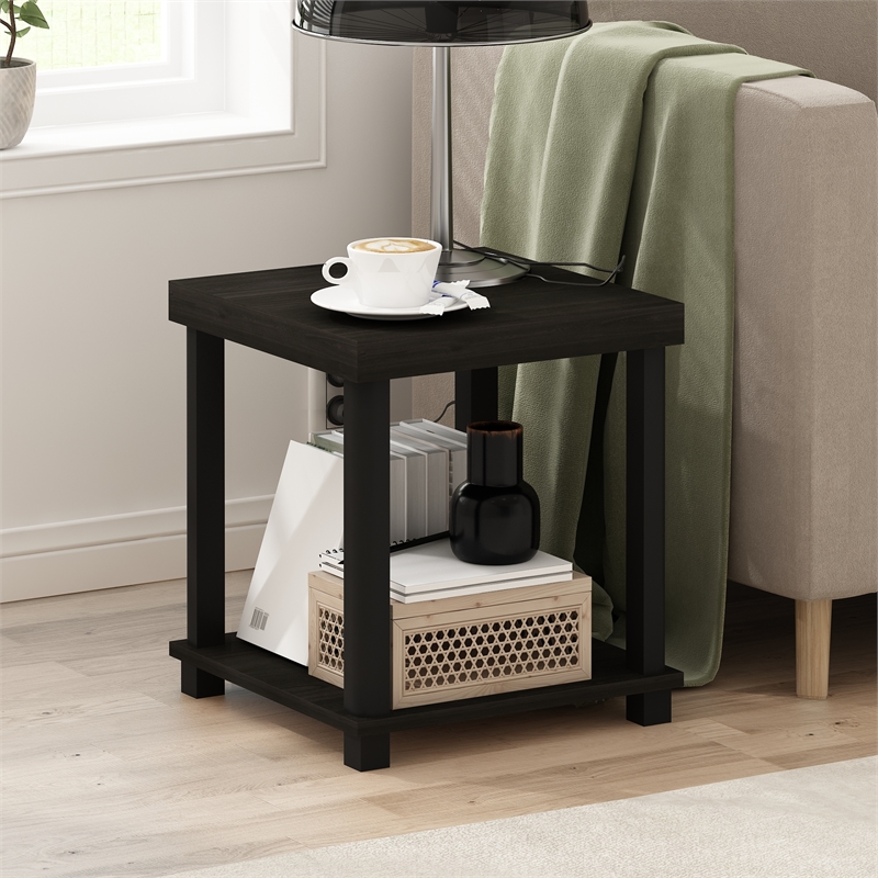 Furinno TURN-N-TUBE CLASSIC 2-Tier End Table in Side Table in Espresso/Black