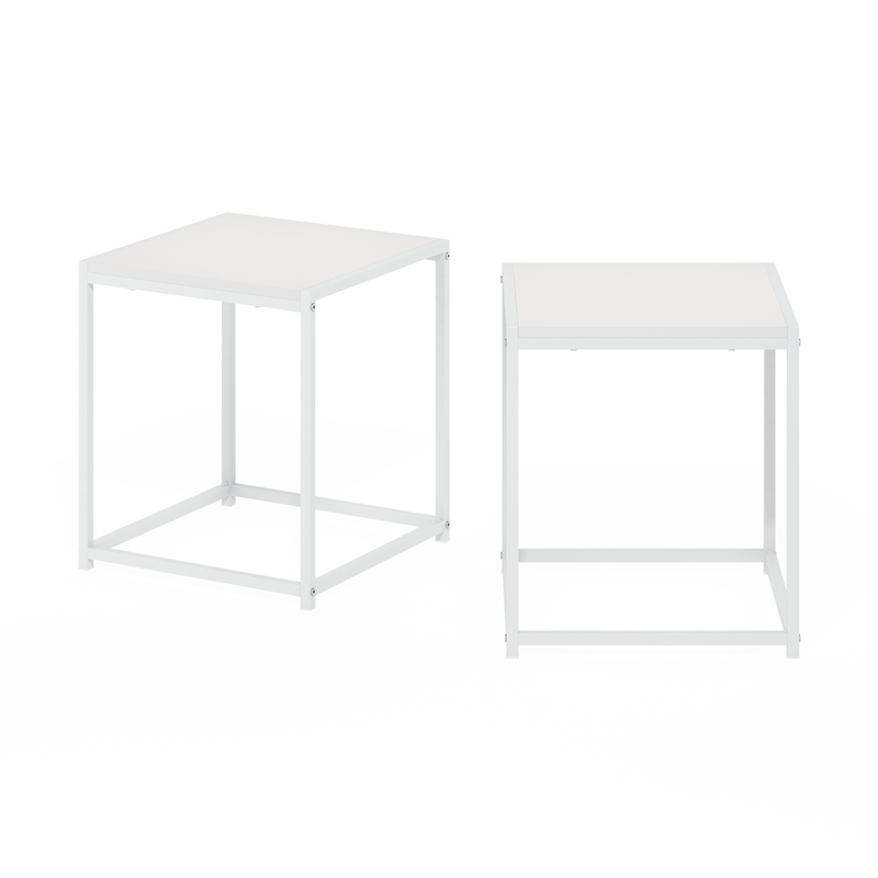 Furinno CAMNUS Modern Living End Table in Solid White/White in Set of 2