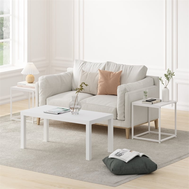 Furinno CAMNUS Modern Living End Table in Solid White/White in Set of 2