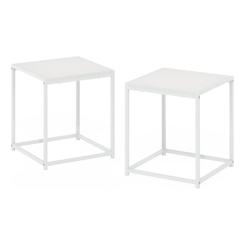 Furinno CAMNUS Modern Living End Table in Solid White/White in Set of 2