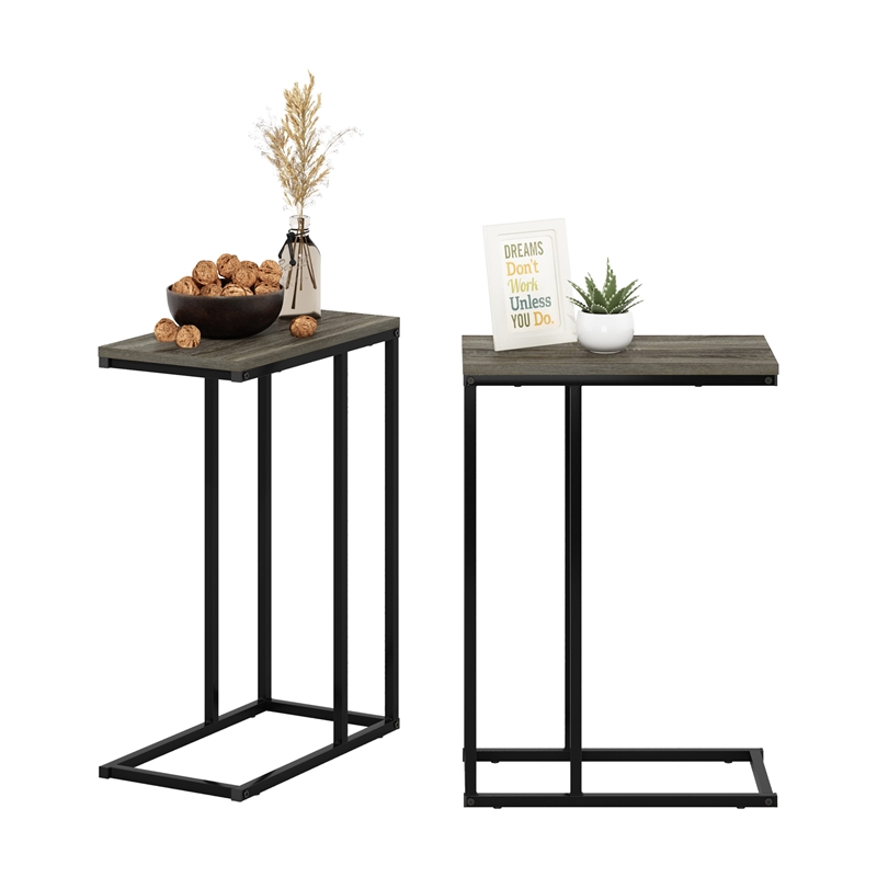 Furinno CAMNUS Modern Living Sofa Side Table in French Oak Grey in Set of 2
