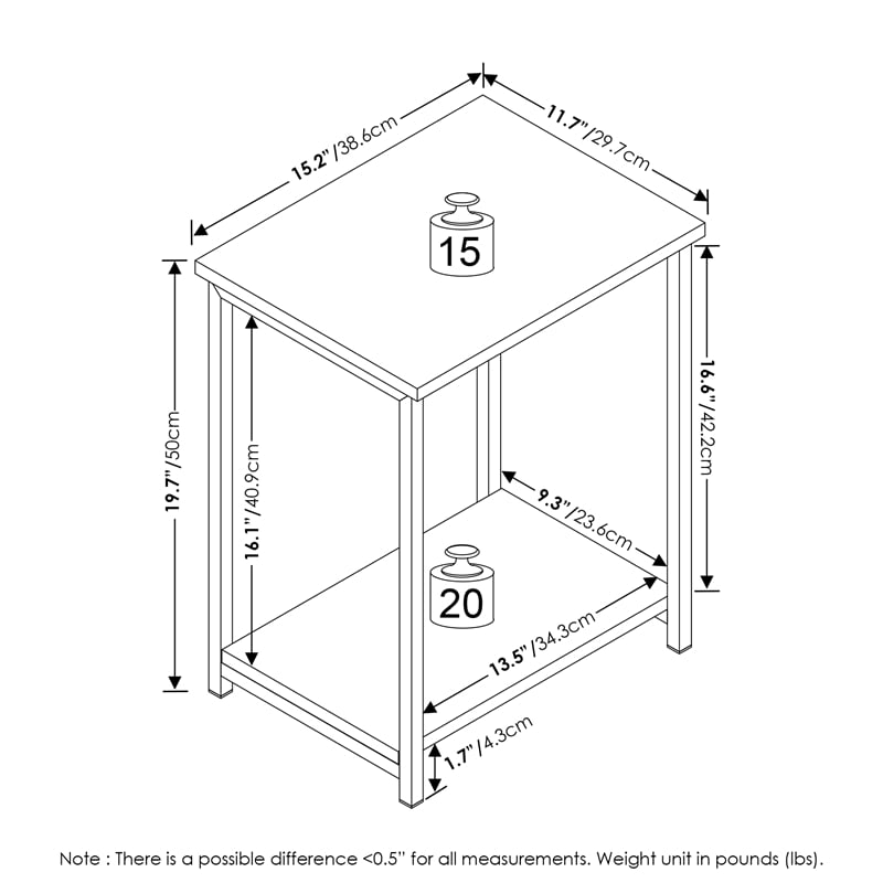 Furinno SIMPLISTIC Industrial Metal Frame End Table in 2-Pack in Amber Pine