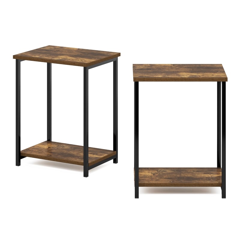 Furinno SIMPLISTIC Industrial Metal Frame End Table in 2-Pack in Amber Pine