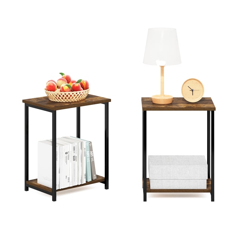 Furinno SIMPLISTIC Industrial Metal Frame End Table in 2-Pack in Amber Pine