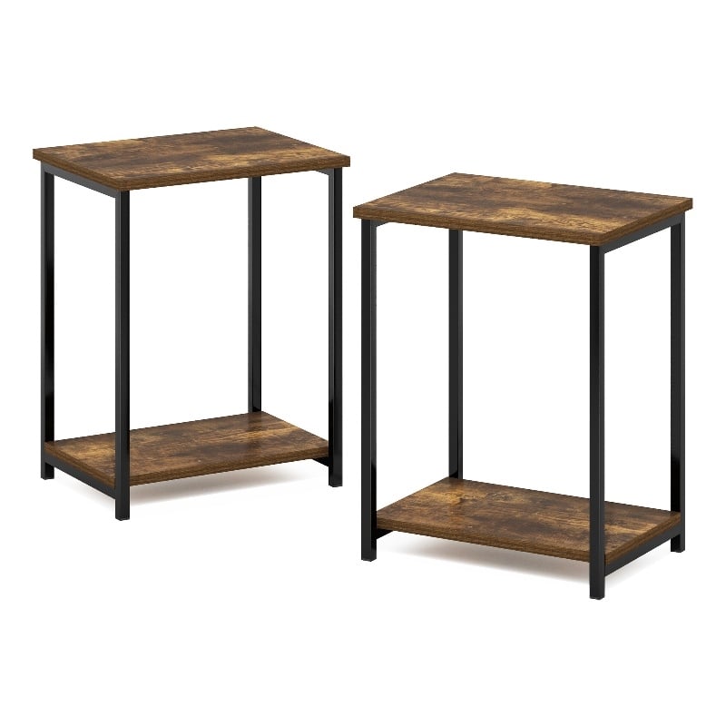 Furinno SIMPLISTIC Industrial Metal Frame End Table in 2-Pack in Amber Pine