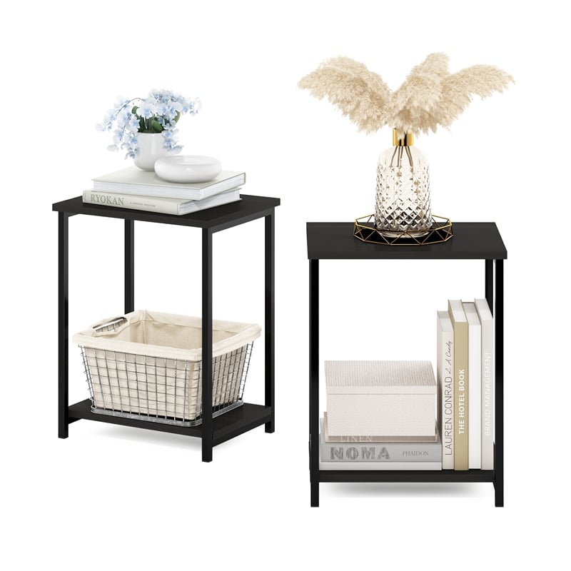 Furinno SIMPLISTIC Industrial Metal Frame End Table in 2-Pack in Espresso