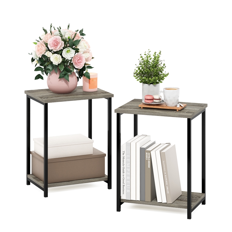 Furinno SIMPLISTIC Industrial Metal Frame End Table in 2-Pack in French Oak
