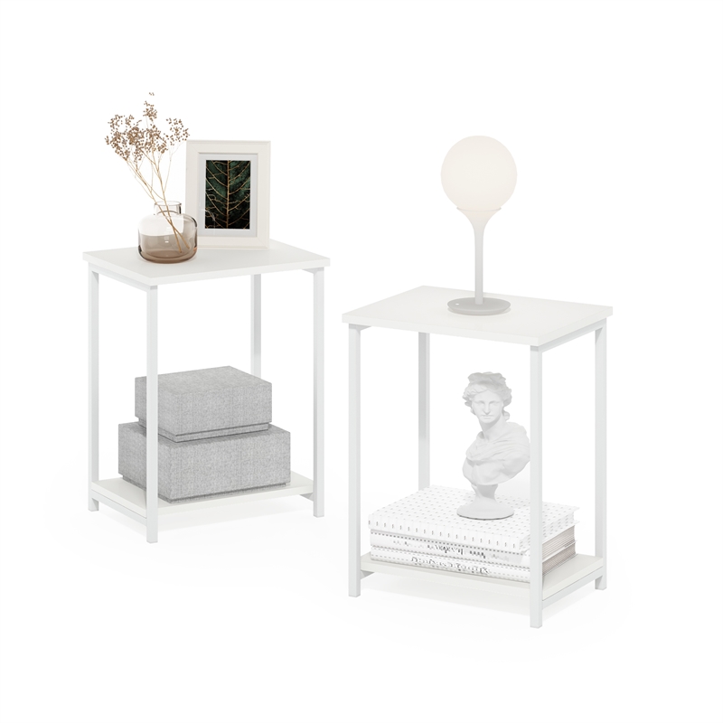 Furinno SIMPLISTIC Industrial Metal Frame End Table in 2-Pack in White/White