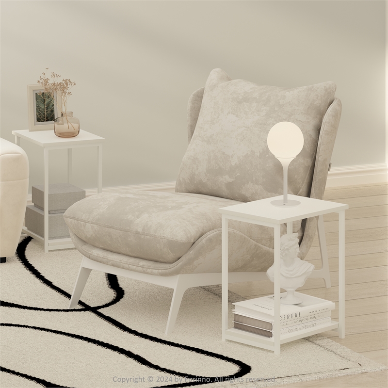 Furinno SIMPLISTIC Industrial Metal Frame End Table in 2-Pack in White/White