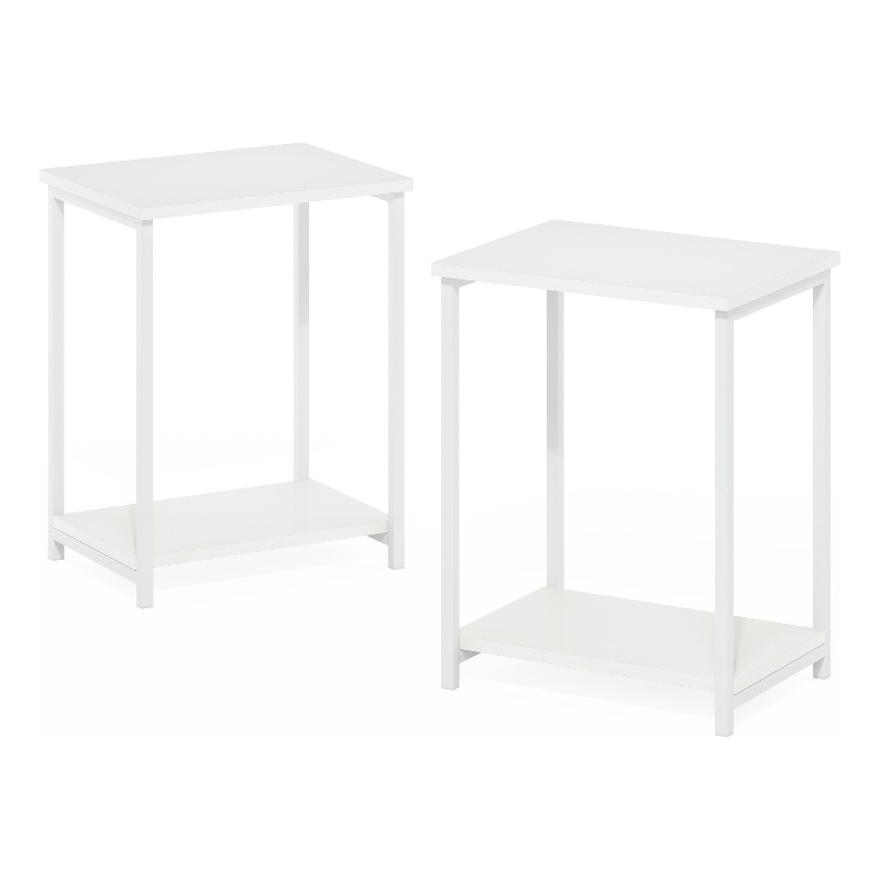 Furinno SIMPLISTIC Industrial Metal Frame End Table in 2-Pack in White/White