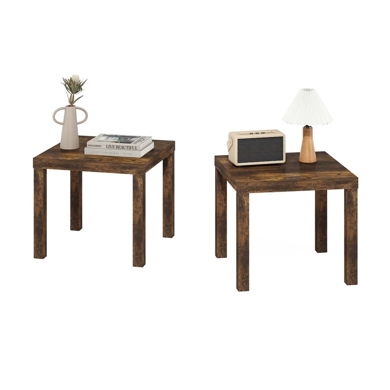Furinno CLASSIC Homey Square Side Table in Set of 2 in Amber Pine