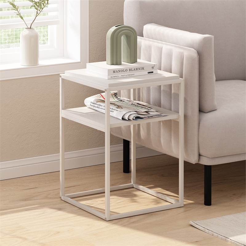 Furinno MORETTI Modern Lifestyle Stackable Shelf in 2-Tier in Solid White/White