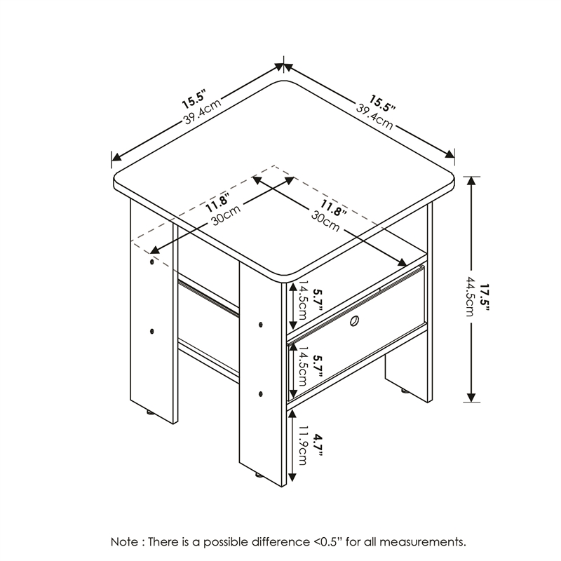 Furinno ANDREY End Table Nightstand with Bin Drawer in Amber Pine/Black
