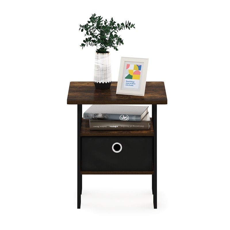 Furinno ANDREY End Table Nightstand with Bin Drawer in Amber Pine/Black
