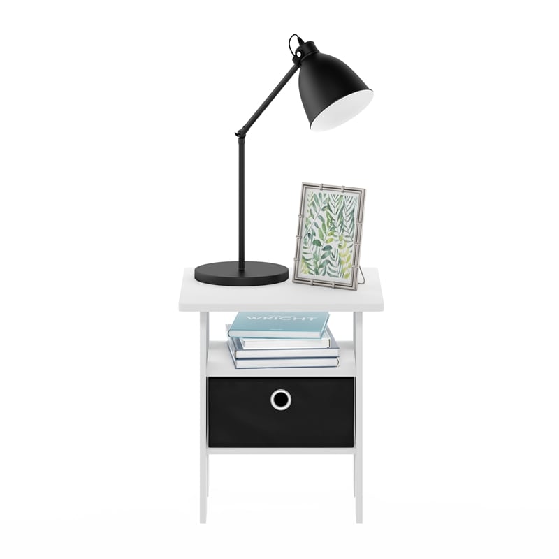 Furinno ANDREY End Table Nightstand with Bin Drawer in White/Black