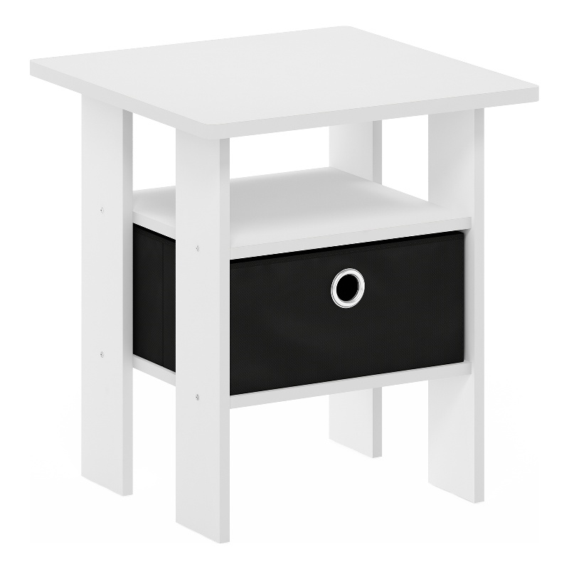 Furinno ANDREY End Table Nightstand with Bin Drawer in White/Black