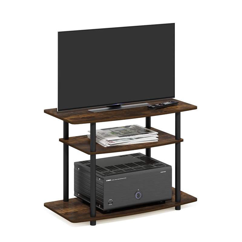Furinno TURN-N-TUBE No Tools 3-Tier TV Stands in Amber Pine/Black