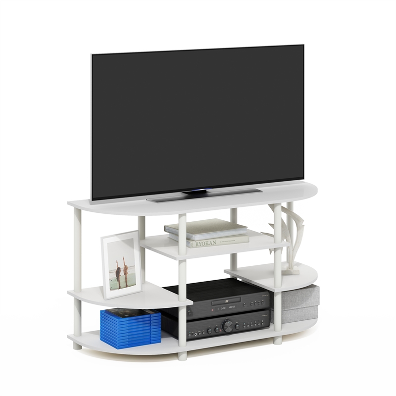 Furinno JAYA Simple Design Corner TV Stand in White/White
