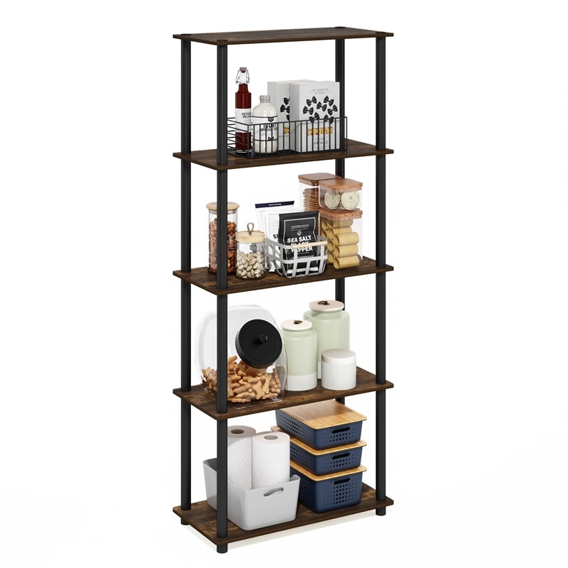 Furinno TURN-N-TUBE 5-Tier Multipurpose Shelf Display Rack in Amber Pine/Black