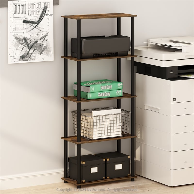Furinno TURN-N-TUBE 5-Tier Multipurpose Shelf Display Rack in Amber Pine/Black