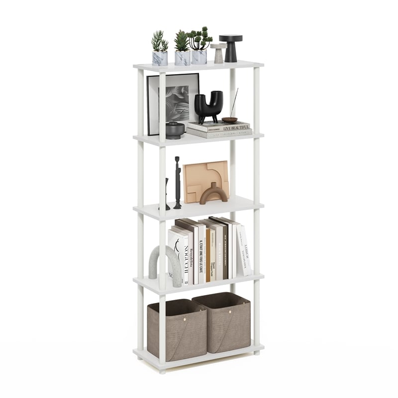 Furinno TURN-N-TUBE 5-Tier Multipurpose Shelf Display Rack in White/White