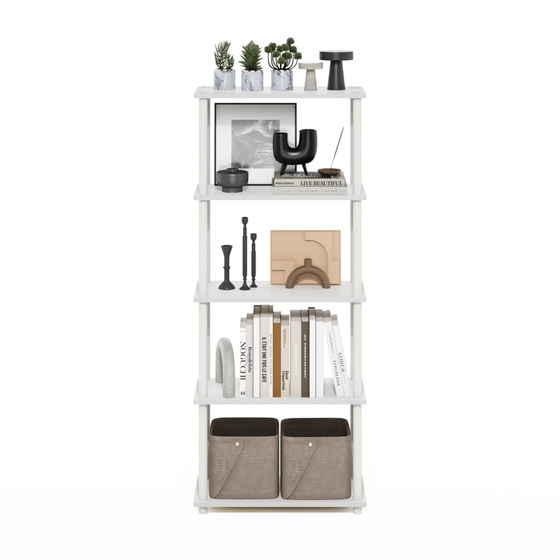 Furinno TURN-N-TUBE 5-Tier Multipurpose Shelf Display Rack in White/White