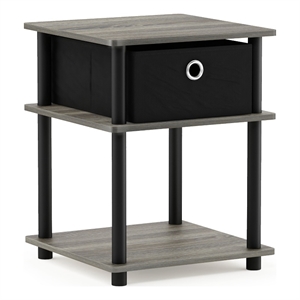 Furinno TURN-N-TUBE 3-Tier End Table with Storage Bin in French Oak/Black/Black