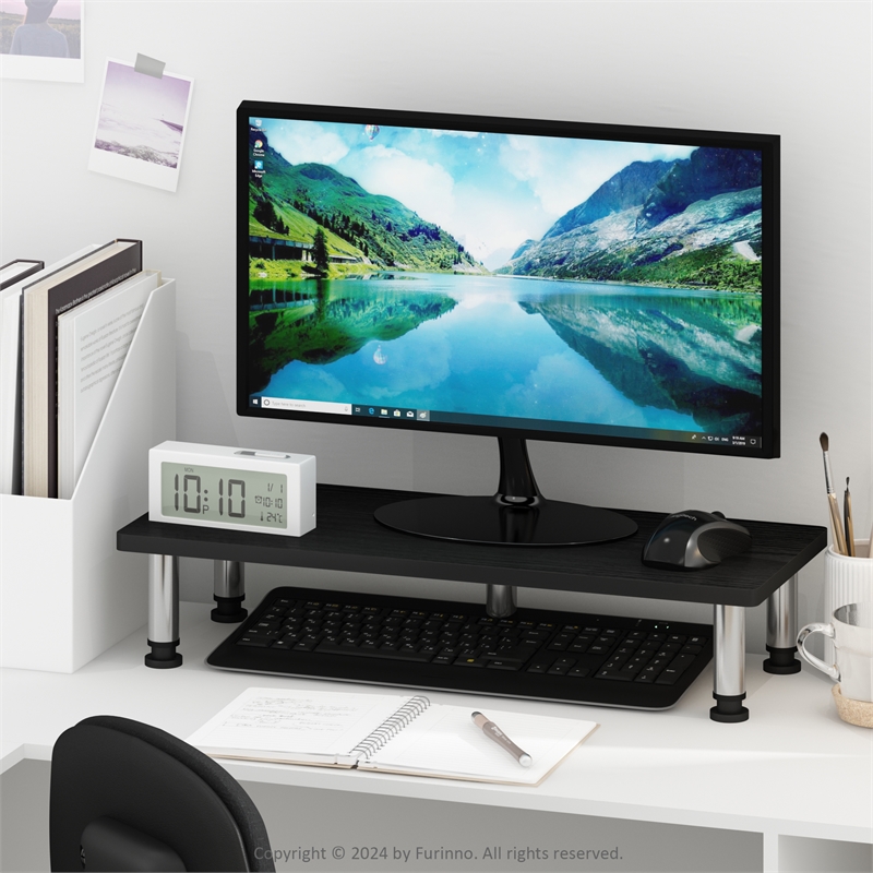 Furinno TURN-N-TUBE Monitor Riser Stand in Americano in Stainless Steel Tubes