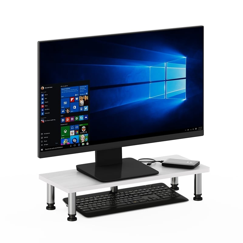Furinno TURN-N-TUBE Monitor Riser Stand in White Oak in Stainless Steel Tubes