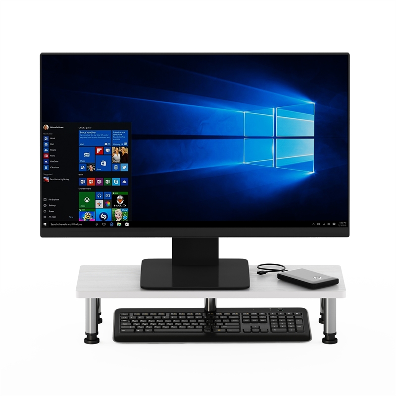 Furinno TURN-N-TUBE Monitor Riser Stand in White Oak in Stainless Steel Tubes