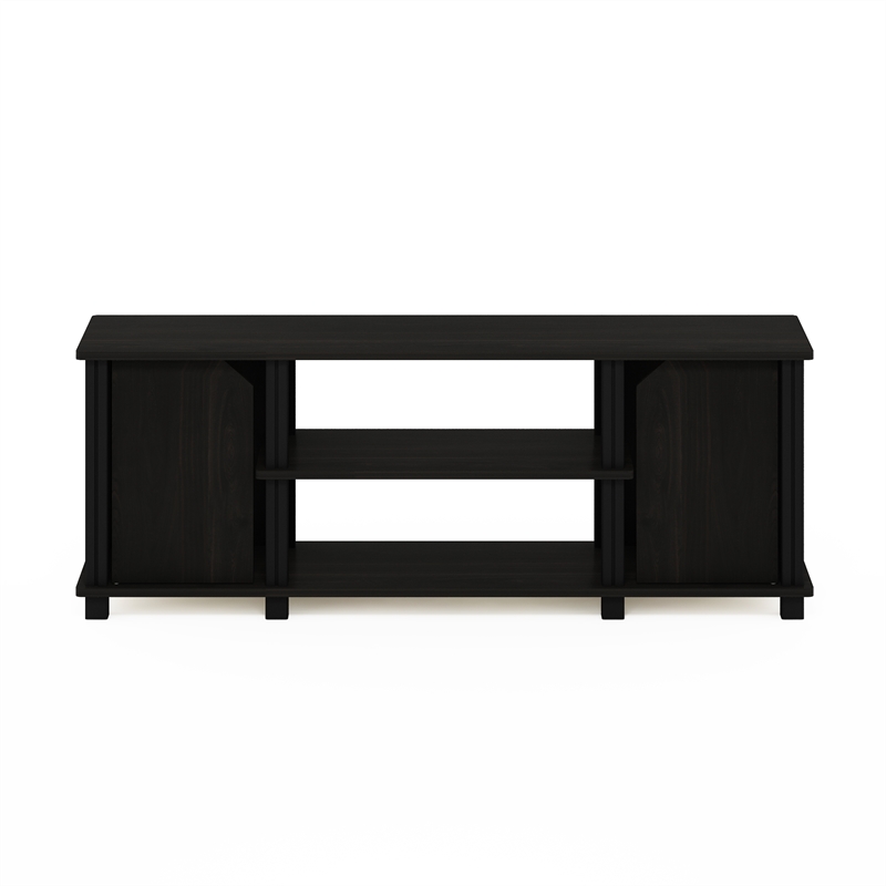 Furinno Simplistic TV Stand with Shelves and Storage in Espresso/Black