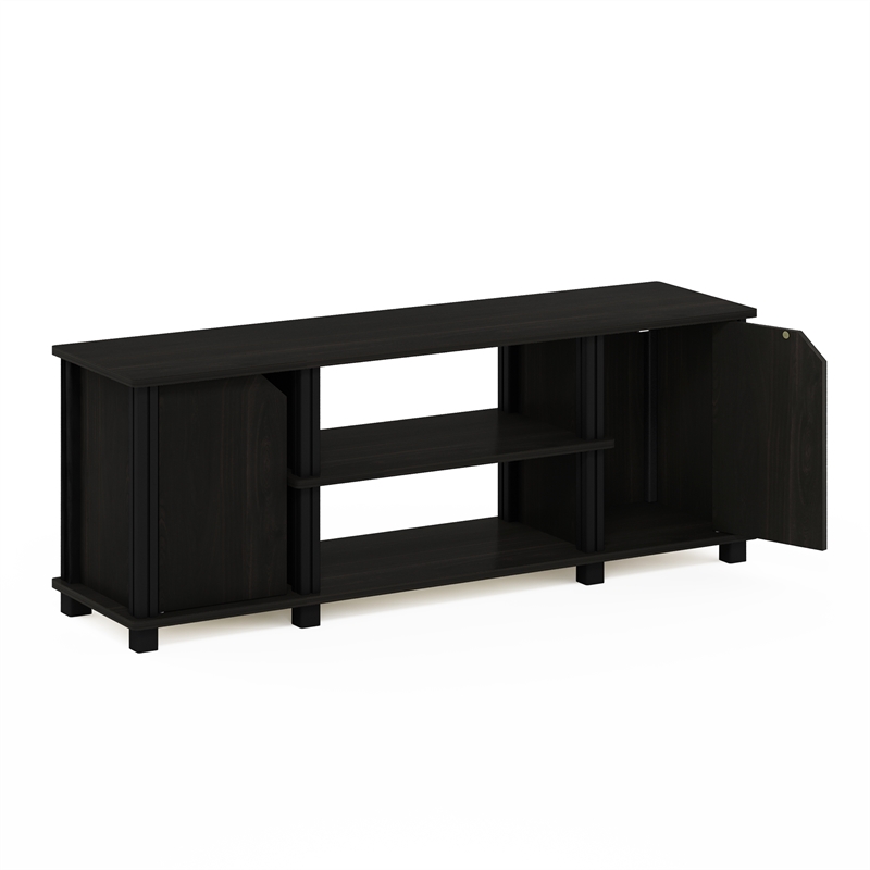 Furinno Simplistic TV Stand with Shelves and Storage in Espresso/Black