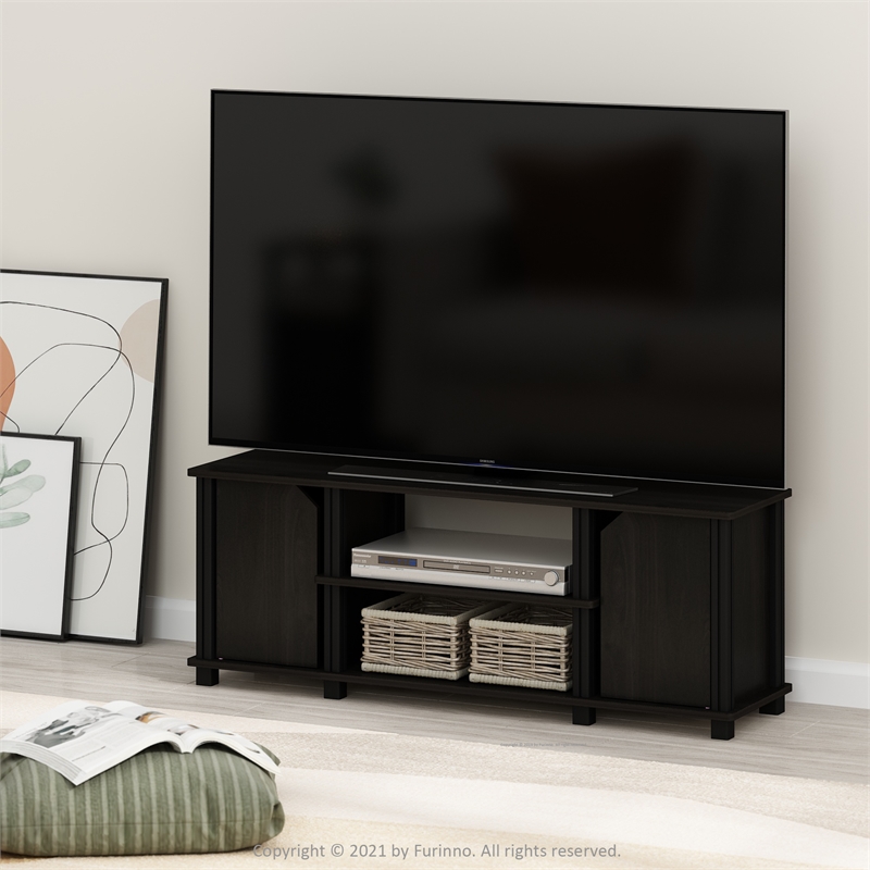 Furinno Simplistic TV Stand with Shelves and Storage in Espresso/Black