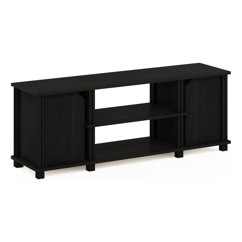 Furinno Simplistic TV Stand with Shelves and Storage in Espresso/Black