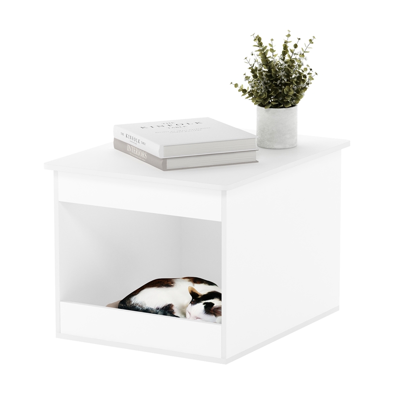 Furinno PELI Top Opening Litter Box Enclosure in Solid White
