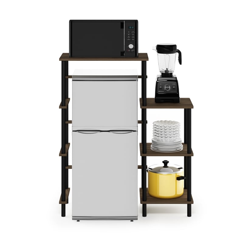 Furinno TURN-N-TUBE Toolless Kitchen Storage Shelf Tall in Columbia Walnut/Black
