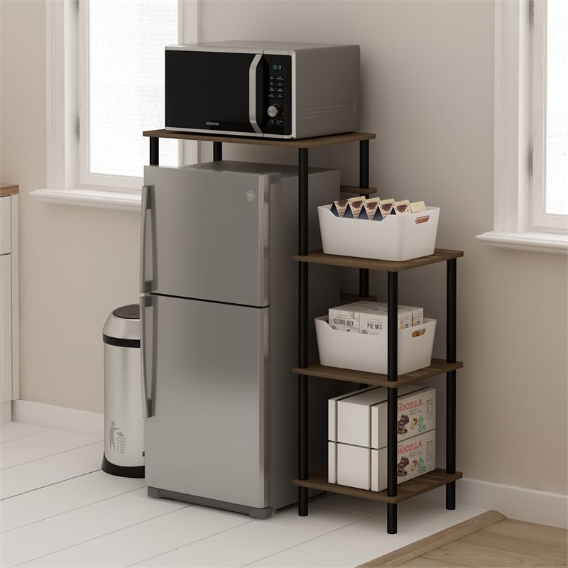 Furinno TURN-N-TUBE Toolless Kitchen Storage Shelf Tall in Columbia Walnut/Black