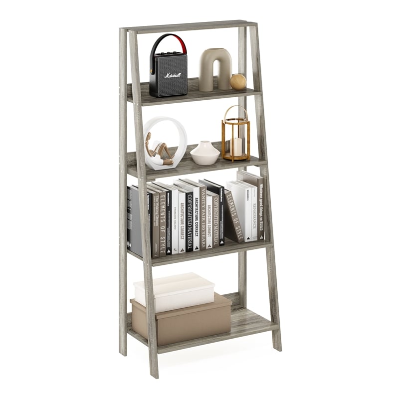Furinno 5-Tier Ladder Bookcase Display Shelf in French Oak