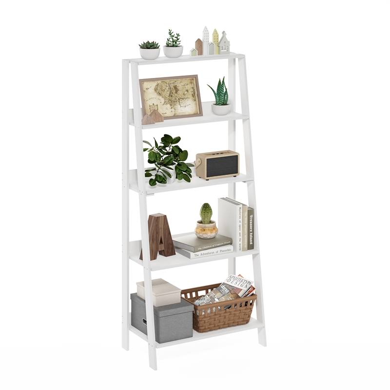 Furinno Ladder Bookcase Display Shelf in 5-Tier in White