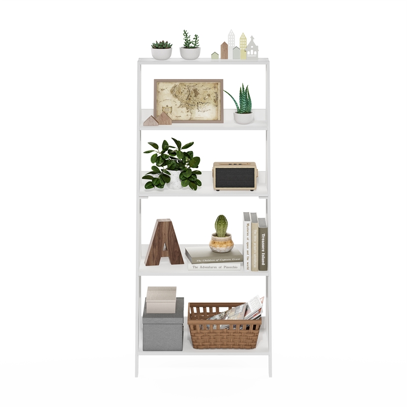 Furinno Ladder Bookcase Display Shelf in 5-Tier in White
