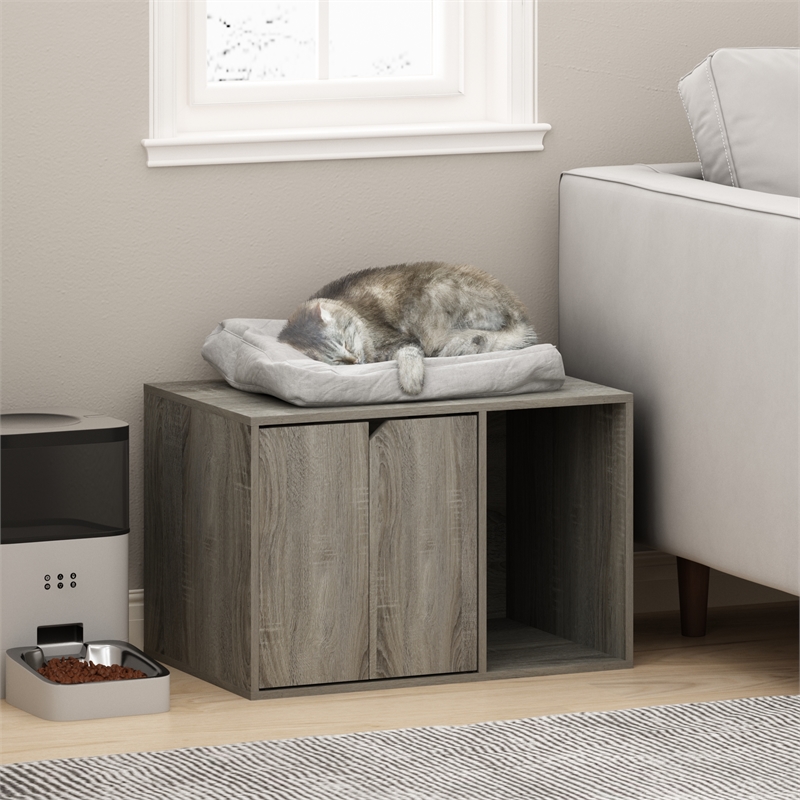 Furinno PELI Small Litter Box Enclosure in French Oak Grey