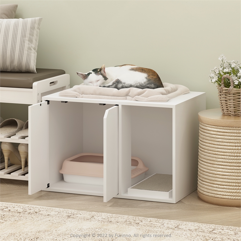 Furinno PELI Small Litter Box Enclosure in Solid White
