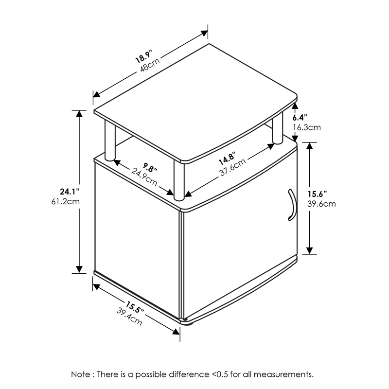 Furinno JAYA Utility Design End Table in Americano in Stainless Steel Tubes