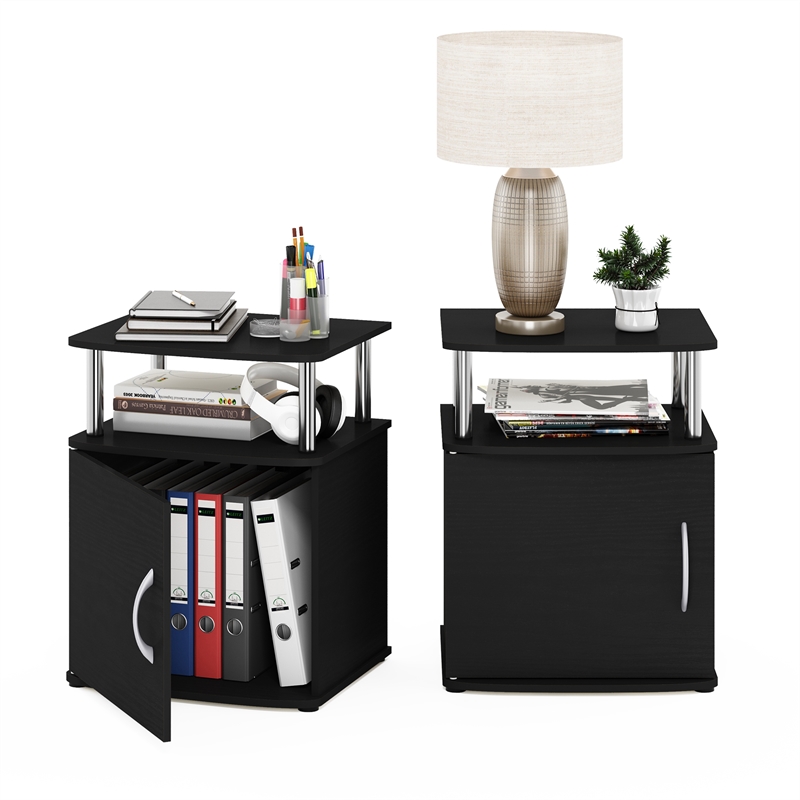 Furinno JAYA Utility Design End Table in Americano in Stainless Steel Tubes