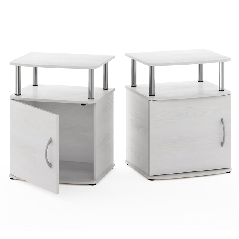 Furinno JAYA Utility Design End Table in White Oak in Stainless Steel Tubes