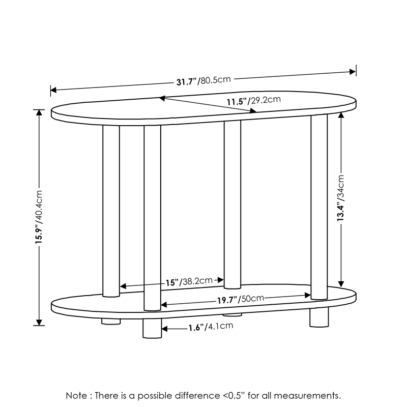 Furinno TURN-N-TUBE No Tools Modern Oval Side Table in White/Virgin White
