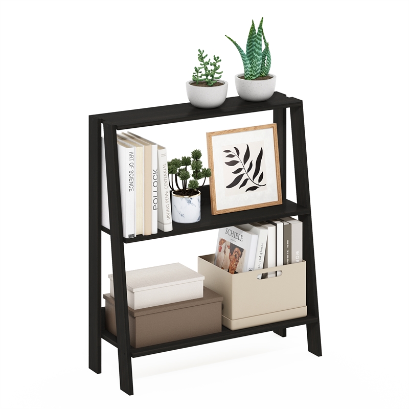 Furinno Ladder Bookcase Display Shelf in 3-Tier in Espresso