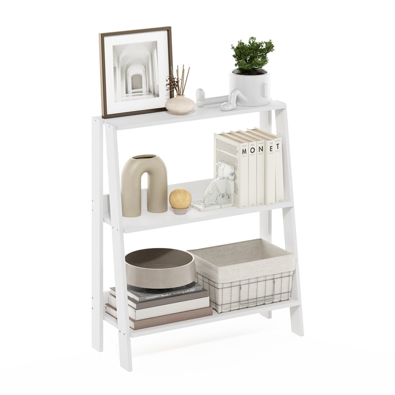 Furinno Ladder Bookcase Display Shelf in 3-Tier in White